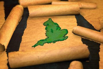 England Map Painting Unfolding Old Paper Scroll 3D